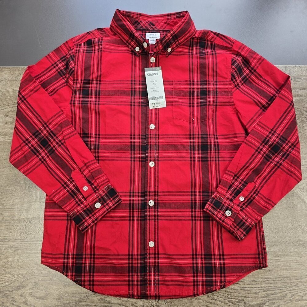 NWT Gymboree Dressed Up Button Up Shirt Size L 10-12 Red Black Plaid Holiday NEW